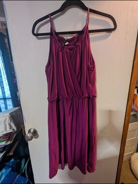 Sleeveless Spaghetti Strap Magenta Dress